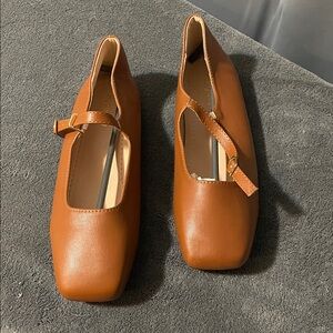 Women's Square-Toe Mary Jane Flats in Cognac Brown